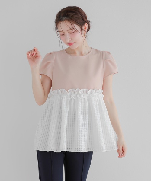 セール】シアーチェックペプラムトップス（その他トップス）｜Fit more