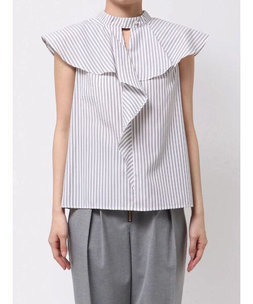 TONAL（トーナル）の「アシメフリルハイネックブラウス（シャツ/ブラウス・レディース・アイボリー/オフホワイト/ブルー・MEDIUM）」の13枚目の写真