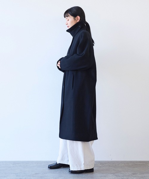 セール】ウールsuper100 bal collar cocoonコート（ステンカラーコート