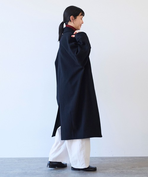 セール】ウールsuper100 bal collar cocoonコート（ステンカラーコート