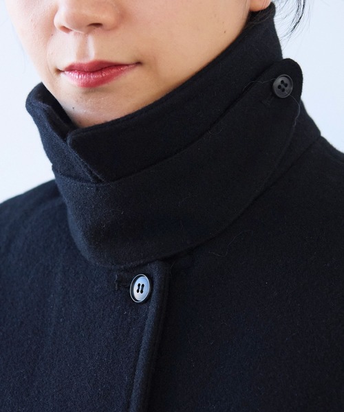 セール】ウールsuper100 bal collar cocoonコート（ステンカラーコート