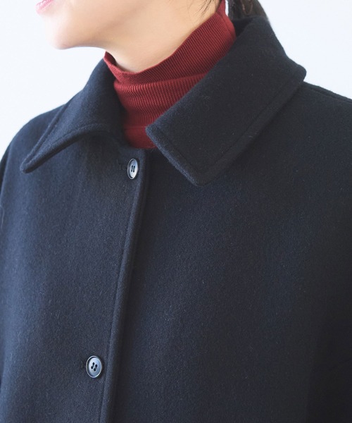 セール】ウールsuper100 bal collar cocoonコート（ステンカラーコート