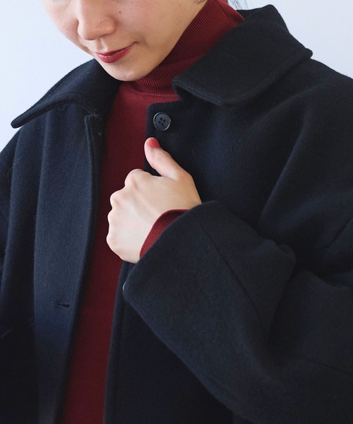 セール】ウールsuper100 bal collar cocoonコート（ステンカラーコート
