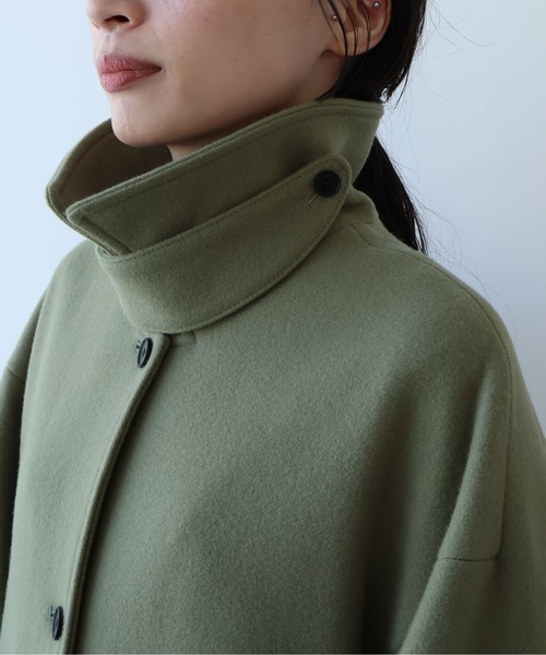 セール】ウールsuper100 bal collar cocoonコート（ステンカラーコート