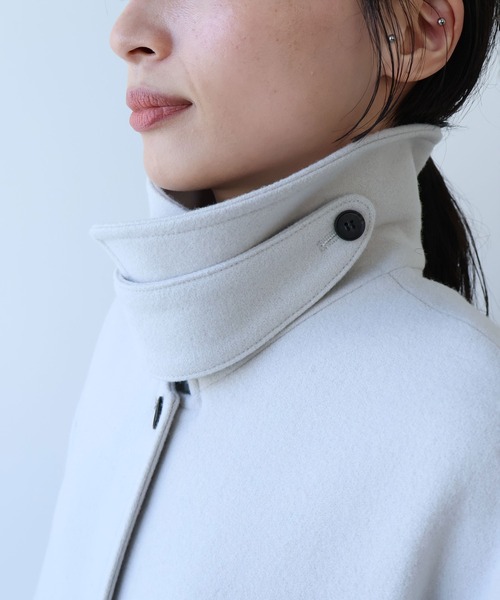 セール】ウールsuper100 bal collar cocoonコート（ステンカラーコート