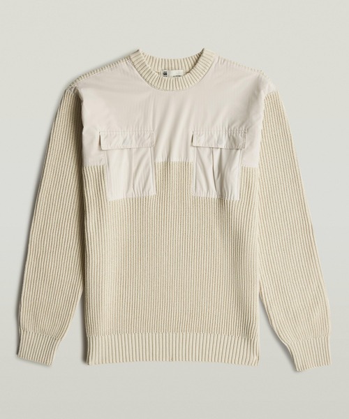 G-STAR（ジースター）の「WOVEN MIX KNIT PULLOVER/異素材ミックスミリタリーディテールルーズコットンセーター（ニット/セーター・メンズ・ブルー系その他/ホワイト系その他/ダークブラック・MEDIUM/SMALL/X-SMALL/LARGE/X-LARGE）」の4枚目の写真