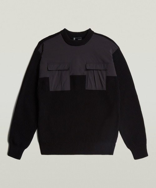 G-STAR（ジースター）の「WOVEN MIX KNIT PULLOVER/異素材ミックスミリタリーディテールルーズコットンセーター（ニット/セーター・メンズ・ブルー系その他/ホワイト系その他/ダークブラック・MEDIUM/SMALL/X-SMALL/LARGE/X-LARGE）」の5枚目の写真