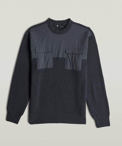 G-STAR（ジースター）の「WOVEN MIX KNIT PULLOVER/異素材ミックスミリタリーディテールルーズコットンセーター（ニット/セーター・メンズ・ブルー系その他/ホワイト系その他/ダークブラック・MEDIUM/SMALL/X-SMALL/LARGE/X-LARGE）」の6枚目の写真