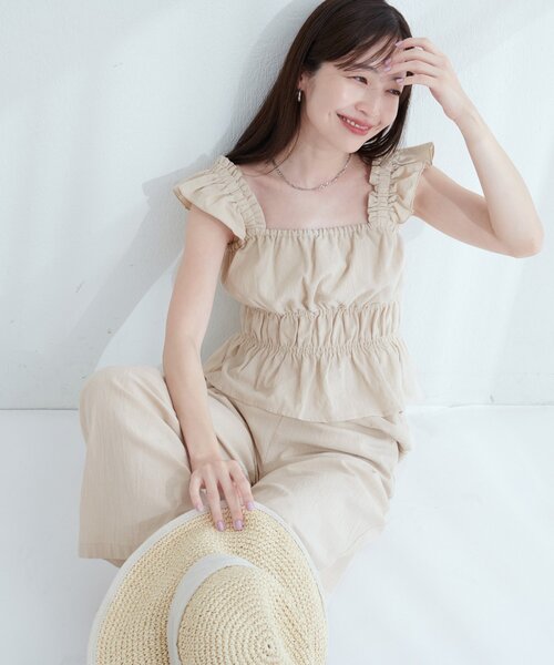 natural couture（ナチュラルクチュール）の「【WEB限定】シャーリングキャミパンツセット（その他パンツ・レディース・ブラウン/レンガ/ライトベージュ/ブラック・FREE）」の3枚目の写真