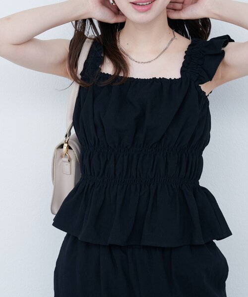 natural couture（ナチュラルクチュール）の「【WEB限定】シャーリングキャミパンツセット（その他パンツ・レディース・ブラウン/レンガ/ライトベージュ/ブラック・FREE）」の5枚目の写真