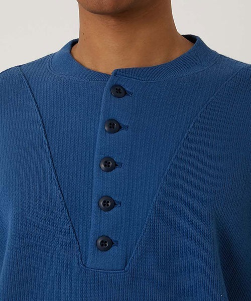 ダブルフェイス　ミリタリー　Tシャツ セールダブルフェイスリブ ミリタリー 5ボタン ヘンリーネック