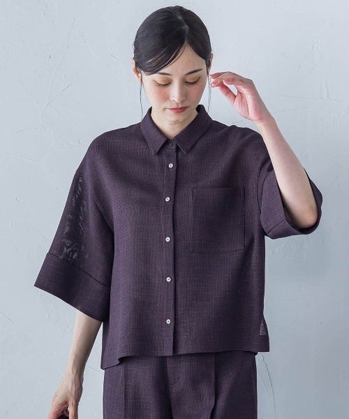 LAUTREAMONT（ロートレアモン）の「エアブリーズクロップドシャツ≪洗濯機で洗える≫（シャツ/ブラウス・レディース・オフホワイト/ブラウン系その他/ベージュ系その他・9号）」の2枚目の写真