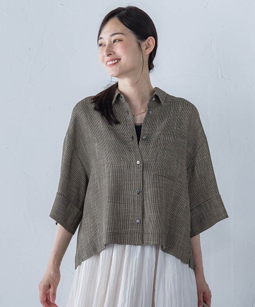 LAUTREAMONT（ロートレアモン）の「エアブリーズクロップドシャツ≪洗濯機で洗える≫（シャツ/ブラウス・レディース・オフホワイト/ブラウン系その他/ベージュ系その他・9号）」の4枚目の写真