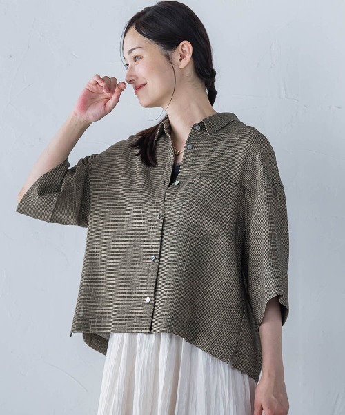 LAUTREAMONT（ロートレアモン）の「エアブリーズクロップドシャツ≪洗濯機で洗える≫（シャツ/ブラウス・レディース・オフホワイト/ブラウン系その他/ベージュ系その他・9号）」の5枚目の写真