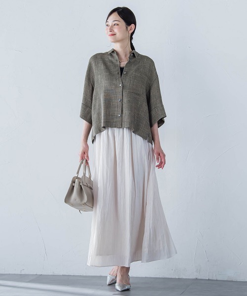 LAUTREAMONT（ロートレアモン）の「エアブリーズクロップドシャツ≪洗濯機で洗える≫（シャツ/ブラウス・レディース・オフホワイト/ブラウン系その他/ベージュ系その他・9号）」の8枚目の写真