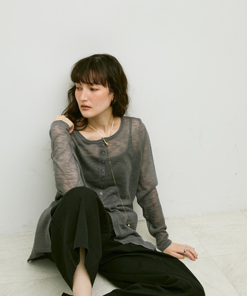 Lutim by u(ルチバイユー)の「Mist sheer cardigan / ミストシアーカーディガン(カーディガン/ボレロ・レディース・ブラック/イエロー/ホワイト/グレー・FREE)」の3枚目の写真