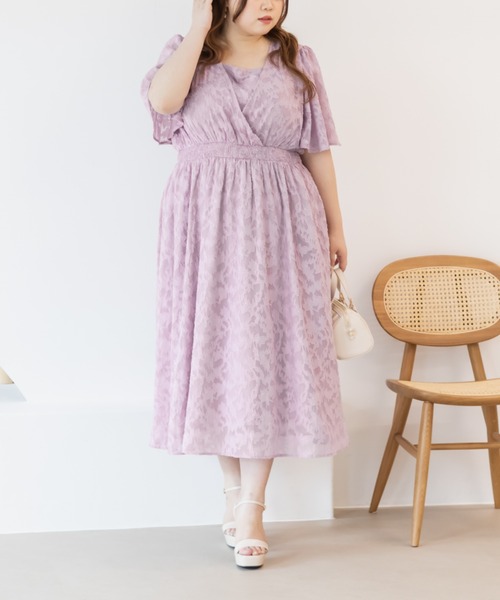 在庫限り＊クレット CLETTE シアー花柄カシュクールワンピース 4L シアー花柄カシュクールワンピース（ワンピース）｜CLETTE
