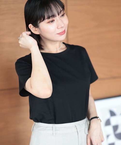 Ruwan yu(ルワンユー)の「シルクタッチコットンナイロンTシャツ【大きいサイズ対応】(Tシャツ/カットソー・レディース・ホワイト/ブラック・L/4L/3L/LL)」の8枚目の写真