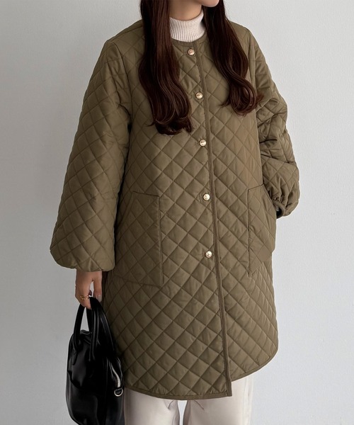 callautia（カラウティア）の「金ボタンノーカラーキルティングコート（ノーカラーコート・レディース・モカ/ブラック/アイボリー・SMALL/MEDIUM/LARGE）」の14枚目の写真