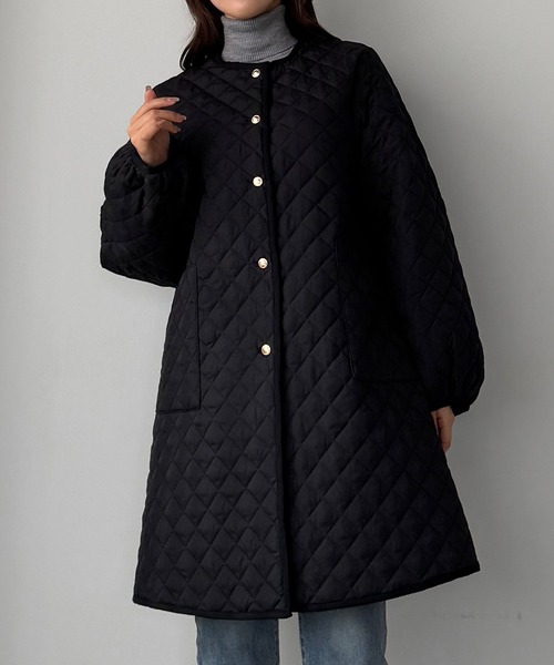 CHONO コート 星柄 キルティング　ブラック　2way ノーカラーコート CHONO コート 星柄 キルティング ブラック 2way ノーカラーコート