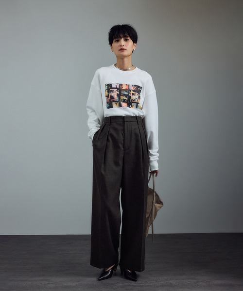 SALON Adam et rope ワイドパンツ コットンライクスタイルアップワイドパンツ【UVカット・接触冷感