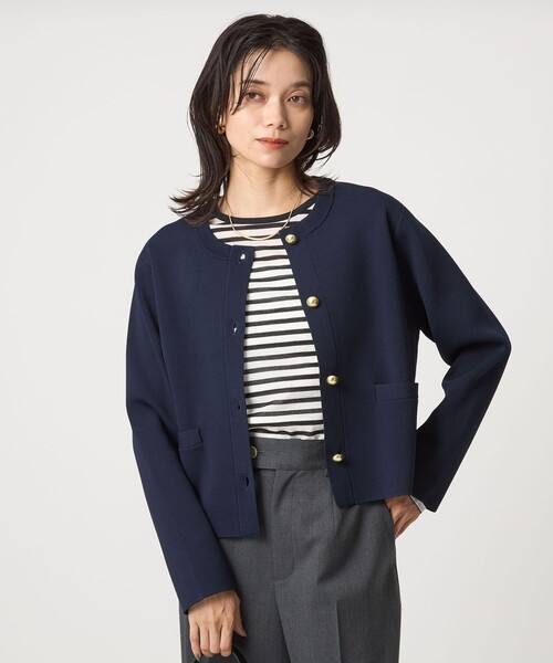 フォルム ゴールドカラーボタン ニット カーディガン ウォッシャブル