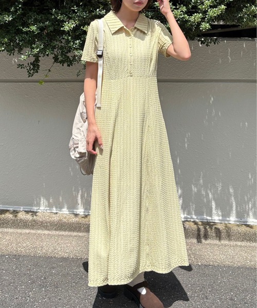 FREE'S MART(フリーズマート)の「◆カットジャガードポロワンピース(ワンピース・レディース・ホワイト/ブラック/イエロー・SMALL/MEDIUM)」の3枚目の写真