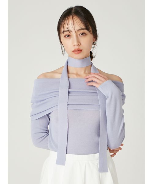 FRAY I.D（フレイアイディー）の「ウールアクリルオフショルプルオーバーニット（ニット/セーター・レディース・ベージュ/ブラック/ブルー・F）」の4枚目の写真