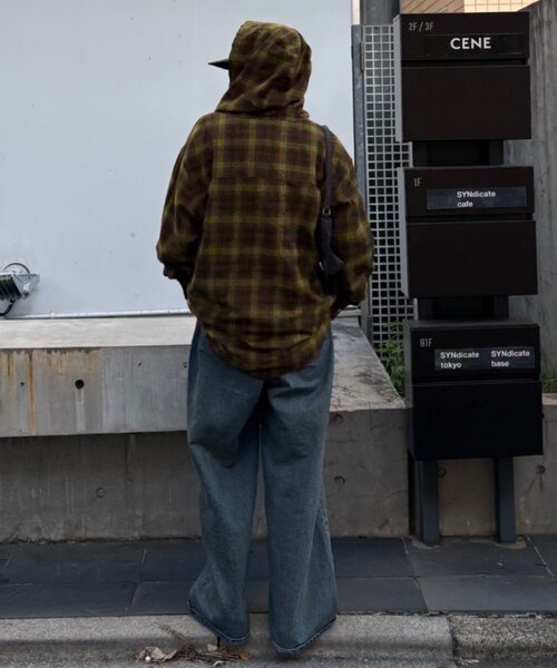 CIAOPANIC TYPY（チャオパニックティピー）の「【アソート加工/ジャケット見え◎】【UNISEX】フード付きチェックシャツ（シャツ/ブラウス・レディース・ネイビー/グレー/イエロー/グリーン・MEDIUM/LARGE）」の10枚目の写真