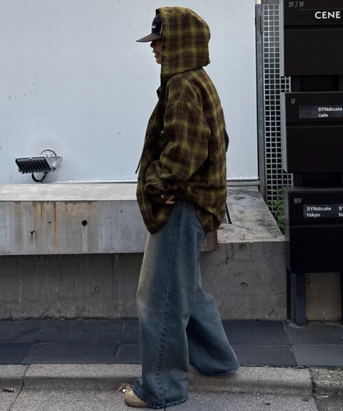CIAOPANIC TYPY（チャオパニックティピー）の「【アソート加工/ジャケット見え◎】【UNISEX】フード付きチェックシャツ（シャツ/ブラウス・レディース・ネイビー/グレー/イエロー/グリーン・MEDIUM/LARGE）」の11枚目の写真