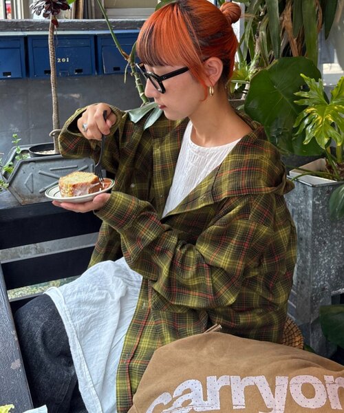 CIAOPANIC TYPY（チャオパニックティピー）の「【アソート加工/ジャケット見え◎】【UNISEX】フード付きチェックシャツ（シャツ/ブラウス・レディース・ネイビー/グレー/イエロー/グリーン・MEDIUM/LARGE）」の12枚目の写真