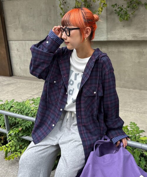 CIAOPANIC TYPY（チャオパニックティピー）の「【アソート加工/ジャケット見え◎】【UNISEX】フード付きチェックシャツ（シャツ/ブラウス・レディース・ネイビー/グレー/イエロー/グリーン・MEDIUM/LARGE）」の18枚目の写真
