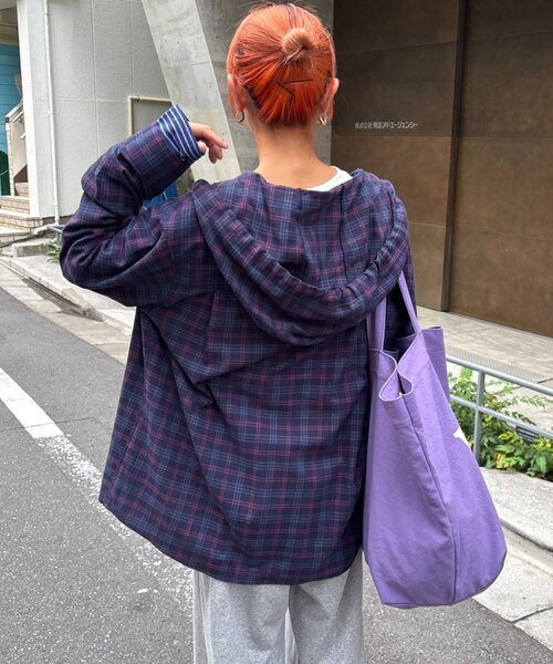 CIAOPANIC TYPY（チャオパニックティピー）の「【アソート加工/ジャケット見え◎】【UNISEX】フード付きチェックシャツ（シャツ/ブラウス・レディース・ネイビー/グレー/イエロー/グリーン・MEDIUM/LARGE）」の22枚目の写真