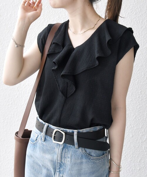 SHIPS any(シップス エニィ)の「SHIPS any:〈洗濯機可能〉シアー ジャージー ラッフル フレンチ カット ブラウス(Tシャツ/カットソー・レディース・ホワイト/ブラック・ONE SIZE)」の20枚目の写真