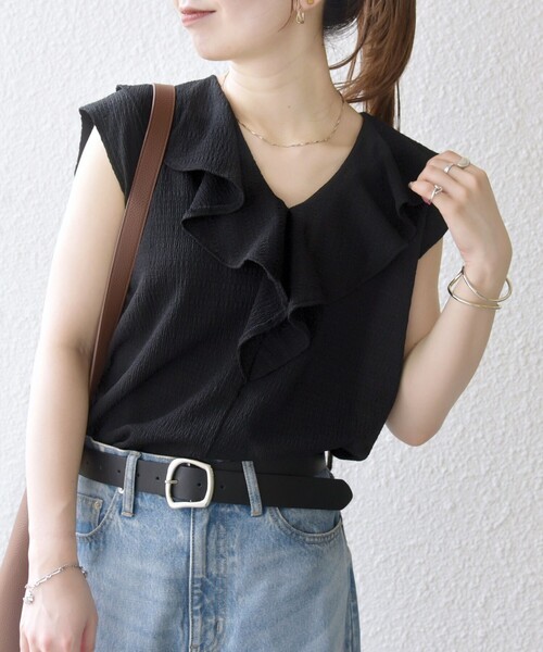 SHIPS any(シップス エニィ)の「SHIPS any:〈洗濯機可能〉シアー ジャージー ラッフル フレンチ カット ブラウス(Tシャツ/カットソー・レディース・ホワイト/ブラック・ONE SIZE)」の19枚目の写真