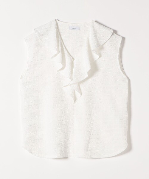 SHIPS any(シップス エニィ)の「SHIPS any:〈洗濯機可能〉シアー ジャージー ラッフル フレンチ カット ブラウス(Tシャツ/カットソー・レディース・ホワイト/ブラック・ONE SIZE)」の3枚目の写真