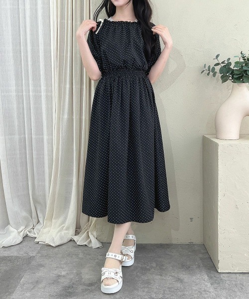 F i.n.t(フィント)の「ドット柄オフショルワンピース【1枚で快適】/fint フィント(ワンピース・レディース・ブラック×ホワイト/ホワイト×ブラック・FREE)」の19枚目の写真