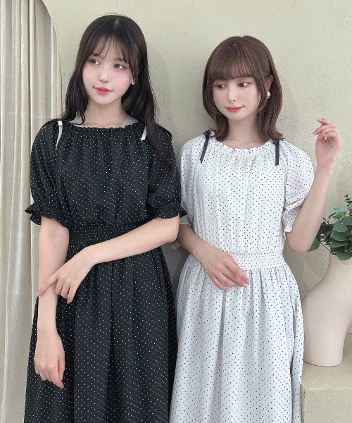 F i.n.t(フィント)の「ドット柄オフショルワンピース【1枚で快適】/fint フィント(ワンピース・レディース・ブラック×ホワイト/ホワイト×ブラック・FREE)」の11枚目の写真