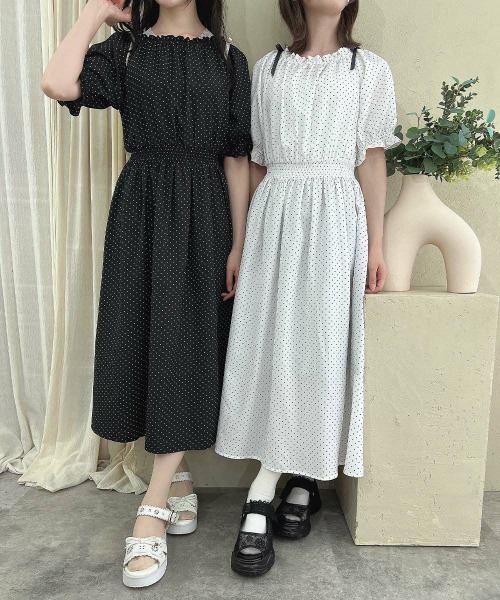 F i.n.t(フィント)の「ドット柄オフショルワンピース【1枚で快適】/fint フィント(ワンピース・レディース・ブラック×ホワイト/ホワイト×ブラック・FREE)」の12枚目の写真