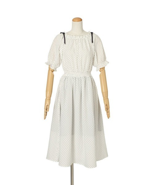 F i.n.t(フィント)の「ドット柄オフショルワンピース【1枚で快適】/fint フィント(ワンピース・レディース・ブラック×ホワイト/ホワイト×ブラック・FREE)」の13枚目の写真
