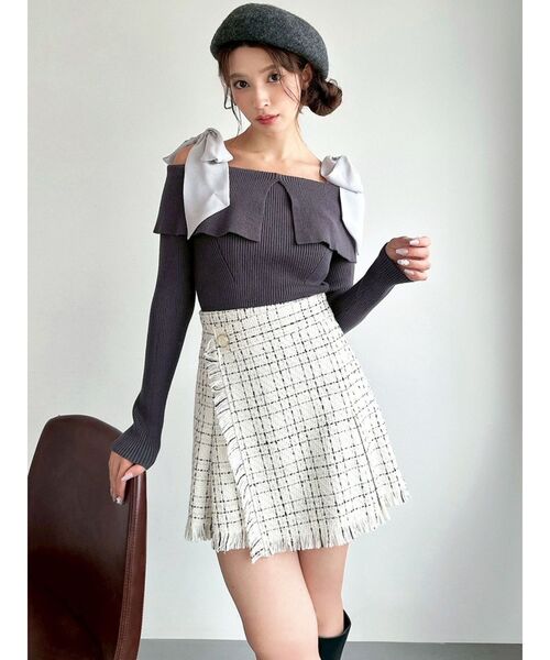 ツイードラップミニスカート