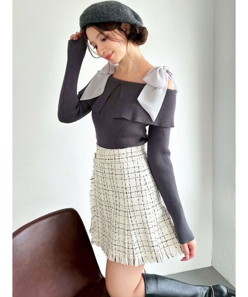 ツイードラップミニスカート