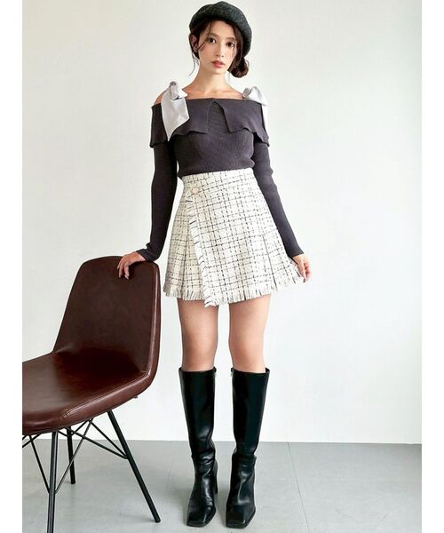 ツイードラップミニスカート