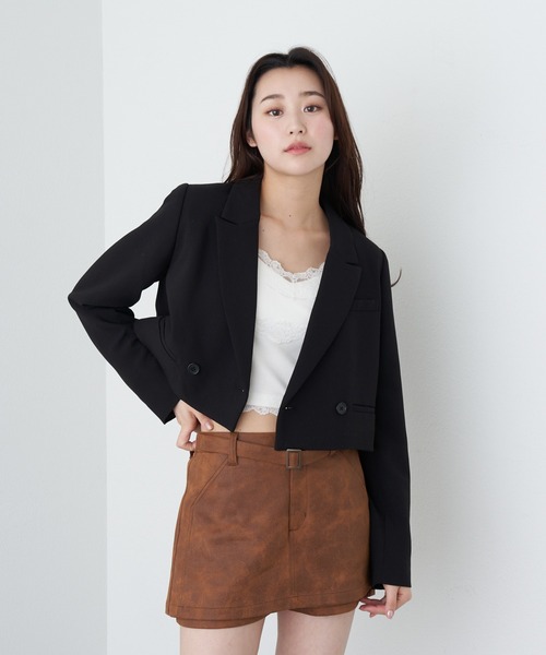 RAY CASSIN(レイカズン)の「ダブルショートジャケット(その他アウター・レディース・ブラック/グレー/チャコールグレー・FREE)」の2枚目の写真