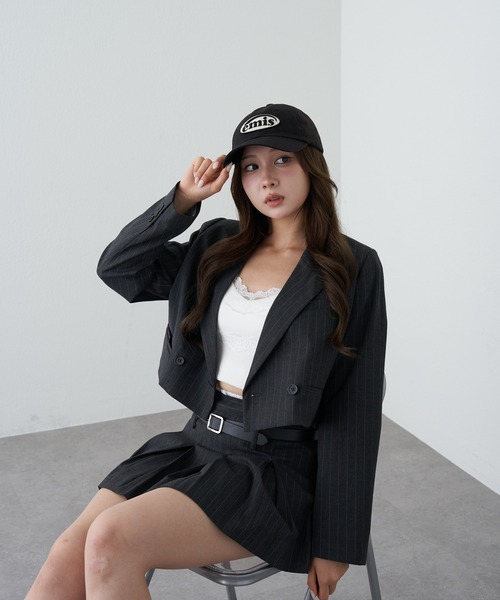 RAY CASSIN(レイカズン)の「ダブルショートジャケット(その他アウター・レディース・ブラック/グレー/チャコールグレー・FREE)」の5枚目の写真