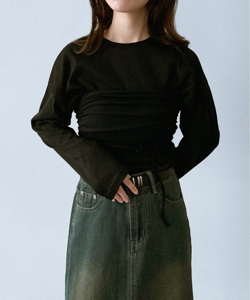 on:nue（オンニュ）の「【on:nue】[着用動画あり！/選べる6色展開] ラウンドネックロングスリーブTシャツ（Tシャツ/カットソー・レディース・アイボリー/ネイビー/ホワイト/グレー/カーキ/ブラック・FREE）」の3枚目の写真