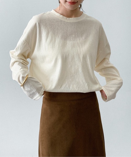 on:nue（オンニュ）の「【on:nue】[着用動画あり！/選べる6色展開] ラウンドネックロングスリーブTシャツ（Tシャツ/カットソー・レディース・アイボリー/ネイビー/ホワイト/グレー/カーキ/ブラック・FREE）」の17枚目の写真