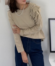 片袖フリル長袖カットソー