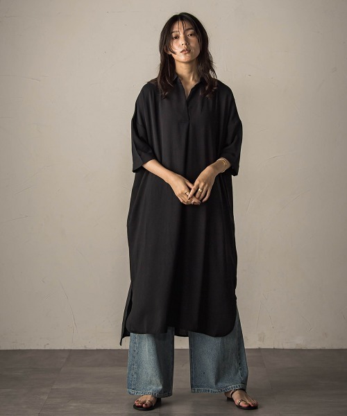 MAYSON GREY（メイソングレイ）の「【WEB限定】スキッパーチュニックワンピース≪洗濯機で洗える≫（ワンピース・レディース・ベージュ/チャコールグレー/ブラック・M）」の9枚目の写真