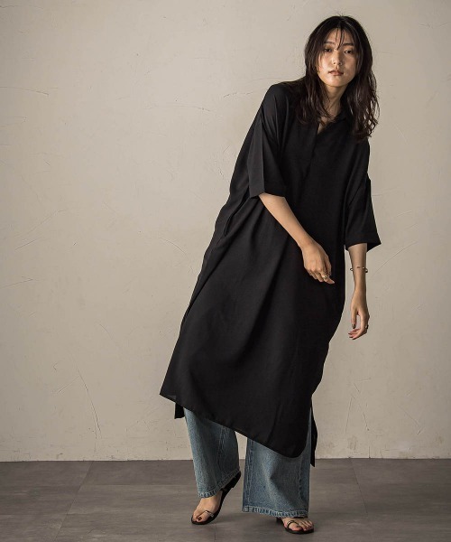 MAYSON GREY（メイソングレイ）の「【WEB限定】スキッパーチュニックワンピース≪洗濯機で洗える≫（ワンピース・レディース・ベージュ/チャコールグレー/ブラック・M）」の10枚目の写真